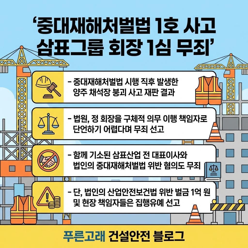 중대재해처벌법 삼표산업 대표 1심 무죄 판결결과 요약 이미지