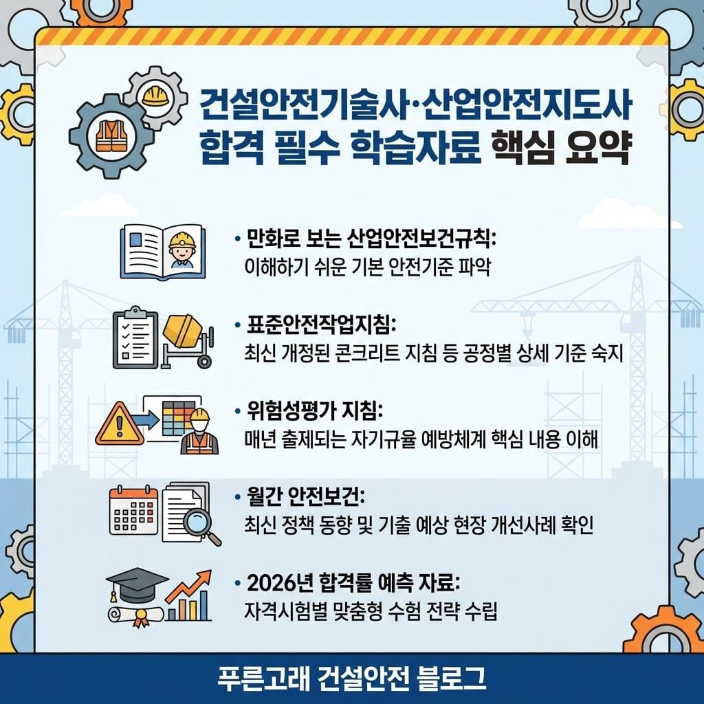 건설안전기술사, 산업안전지도사 필수 학습자료 리스트 요약 이미지 입니다. 