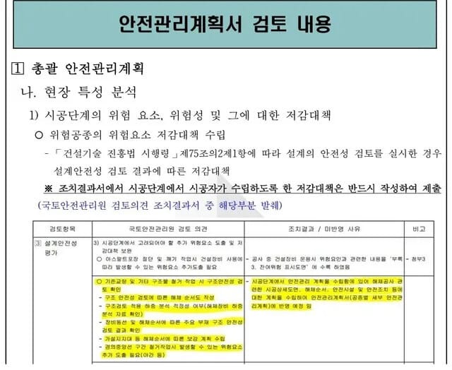 안전관리계획서 검토 내용