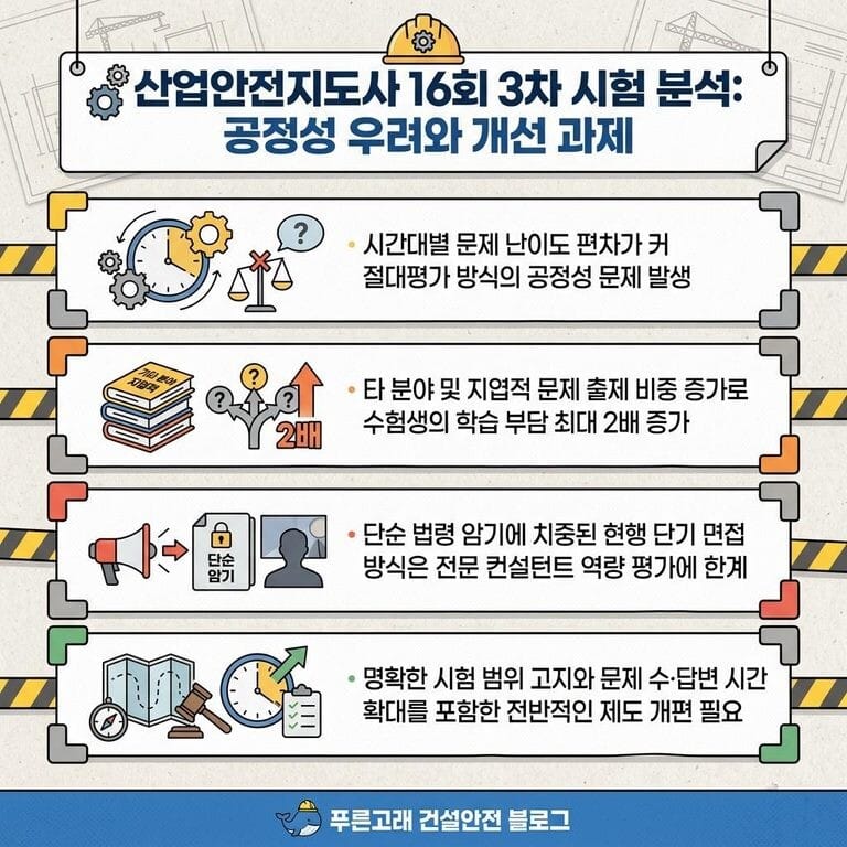 산업안전지도사 16회 3차 추가 분석: 시간대별 난이도와 시험범위 확대 문제